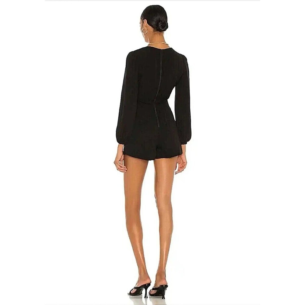 Alice + Olivia Sinclair Romper Surplice V-neck Long Sleeve Zip Black Women’s 0 - Picture 4 of 13